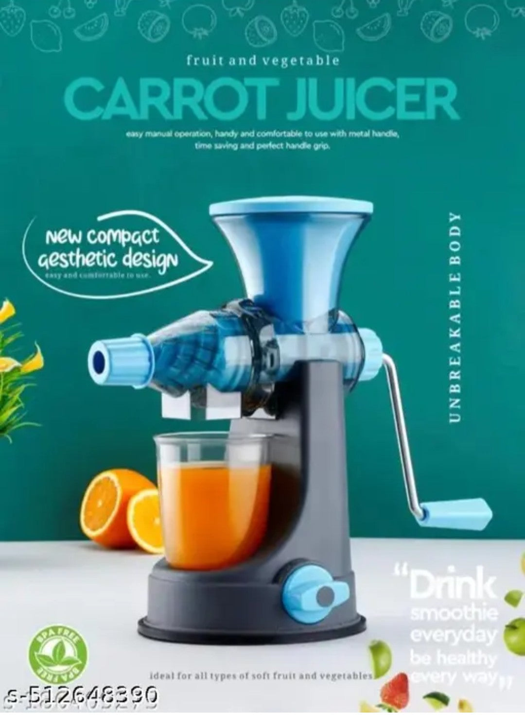 Heavy Duty Hand Juicer For Carrot ,Fruits And Vegitables With Steel Handle,Vacuum Locking System,Shake,Smoothies,travel Juicer, Orange juicer, Manual Juicer For Fruits, Machine