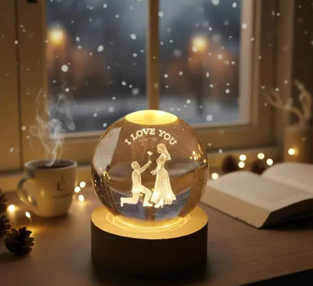 I LOVE YOU Theam Valentine Day Specail 3D Crystal Lamp | Table Top Night Light for Home & Room | Crystal lamp