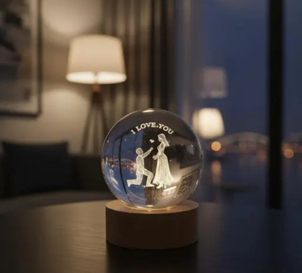 I LOVE YOU Theam Valentine Day Specail 3D Crystal Lamp | Table Top Night Light for Home & Room | Crystal lamp