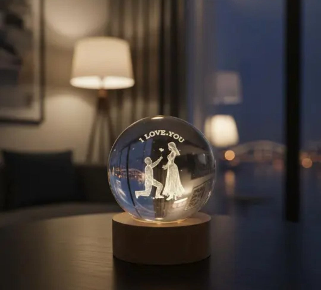 I LOVE YOU Theam Valentine Day Specail 3D Crystal Lamp | Table Top Night Light for Home & Room | Crystal lamp